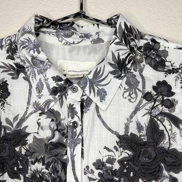 Anthropologie Lavinia White Blue Floral Embroidered Long Sleeve Shirtdress NWT - Picture 9 of 16
